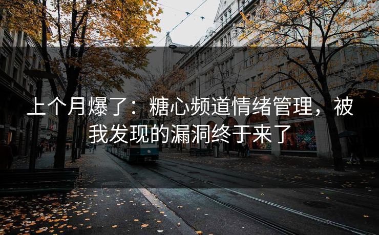 上个月爆了：糖心频道情绪管理，被我发现的漏洞终于来了