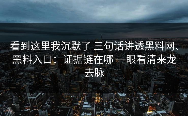 看到这里我沉默了 三句话讲透黑料网、黑料入口：证据链在哪 一眼看清来龙去脉