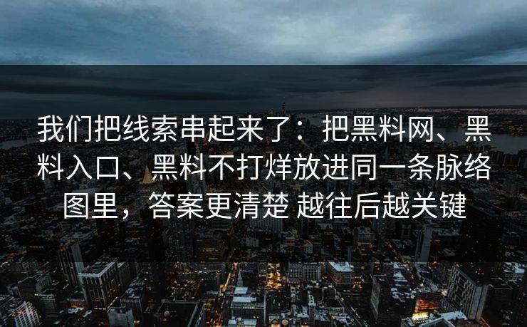 我们把线索串起来了：把黑料网、黑料入口、黑料不打烊放进同一条脉络图里，答案更清楚 越往后越关键