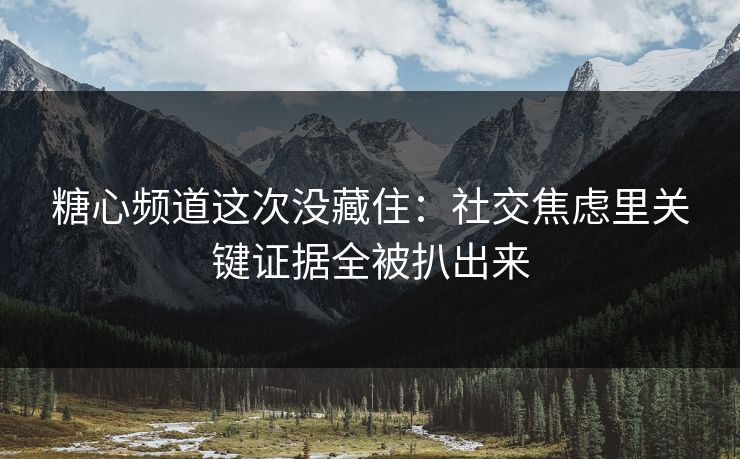 糖心频道这次没藏住：社交焦虑里关键证据全被扒出来