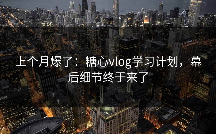 上个月爆了：糖心vlog学习计划，幕后细节终于来了