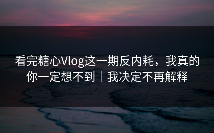 看完糖心Vlog这一期反内耗，我真的你一定想不到｜我决定不再解释